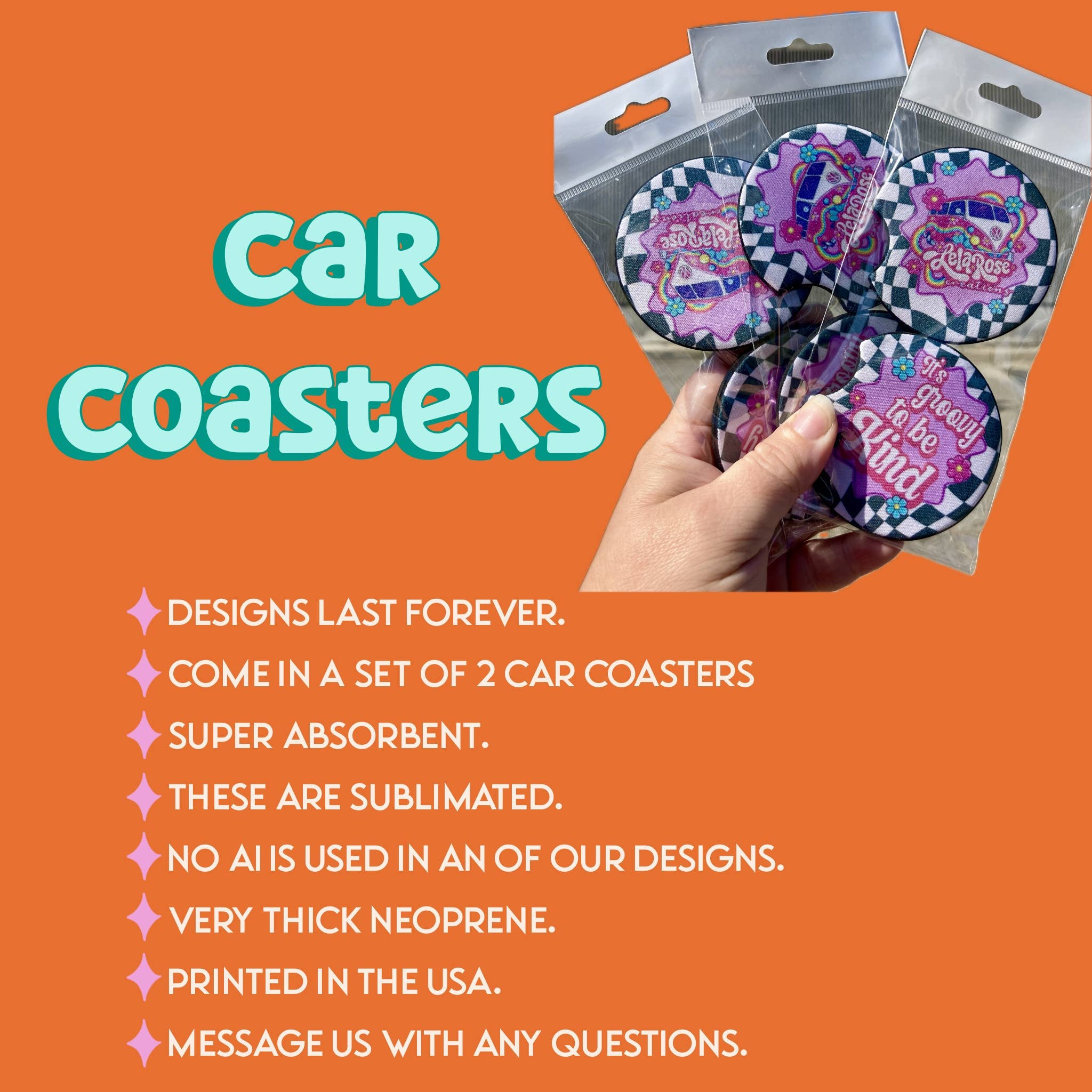 Checkered light pink car coasters