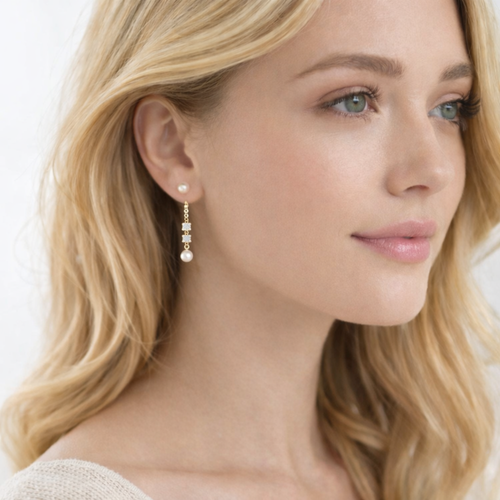 Celeste Double Pearl Earrings – Contemporary Drop Design
