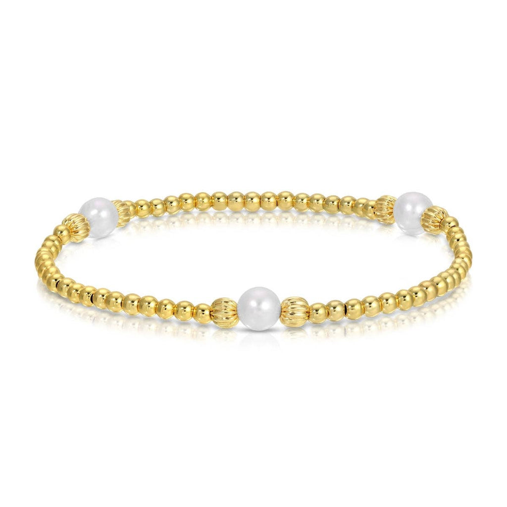 Textured Beads Stretch Bracelets with Pearls
