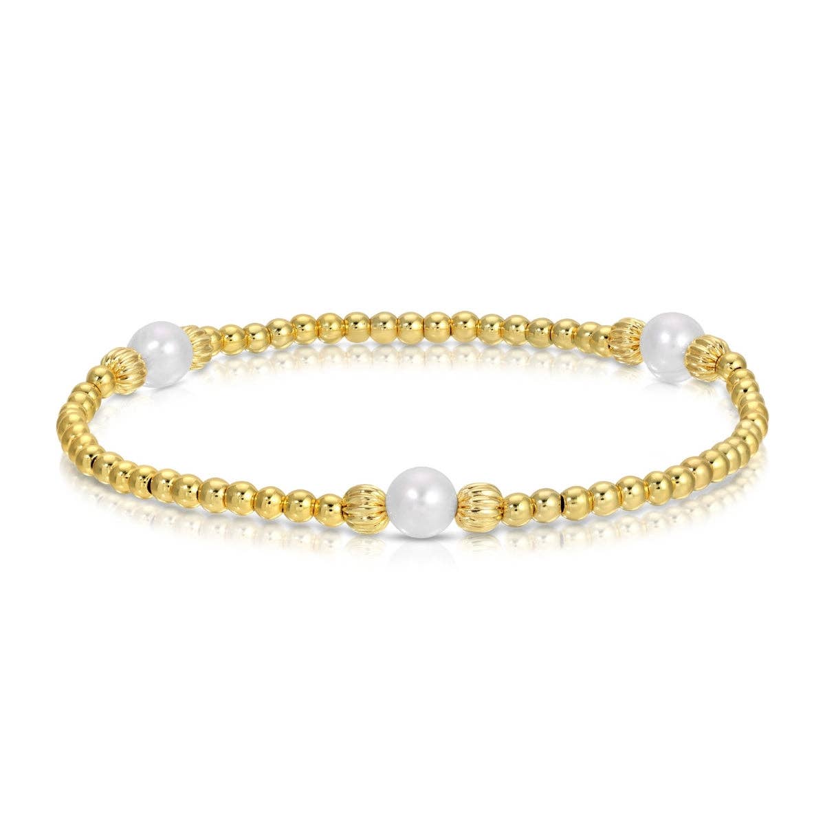 Textured Beads Stretch Bracelets with Pearls