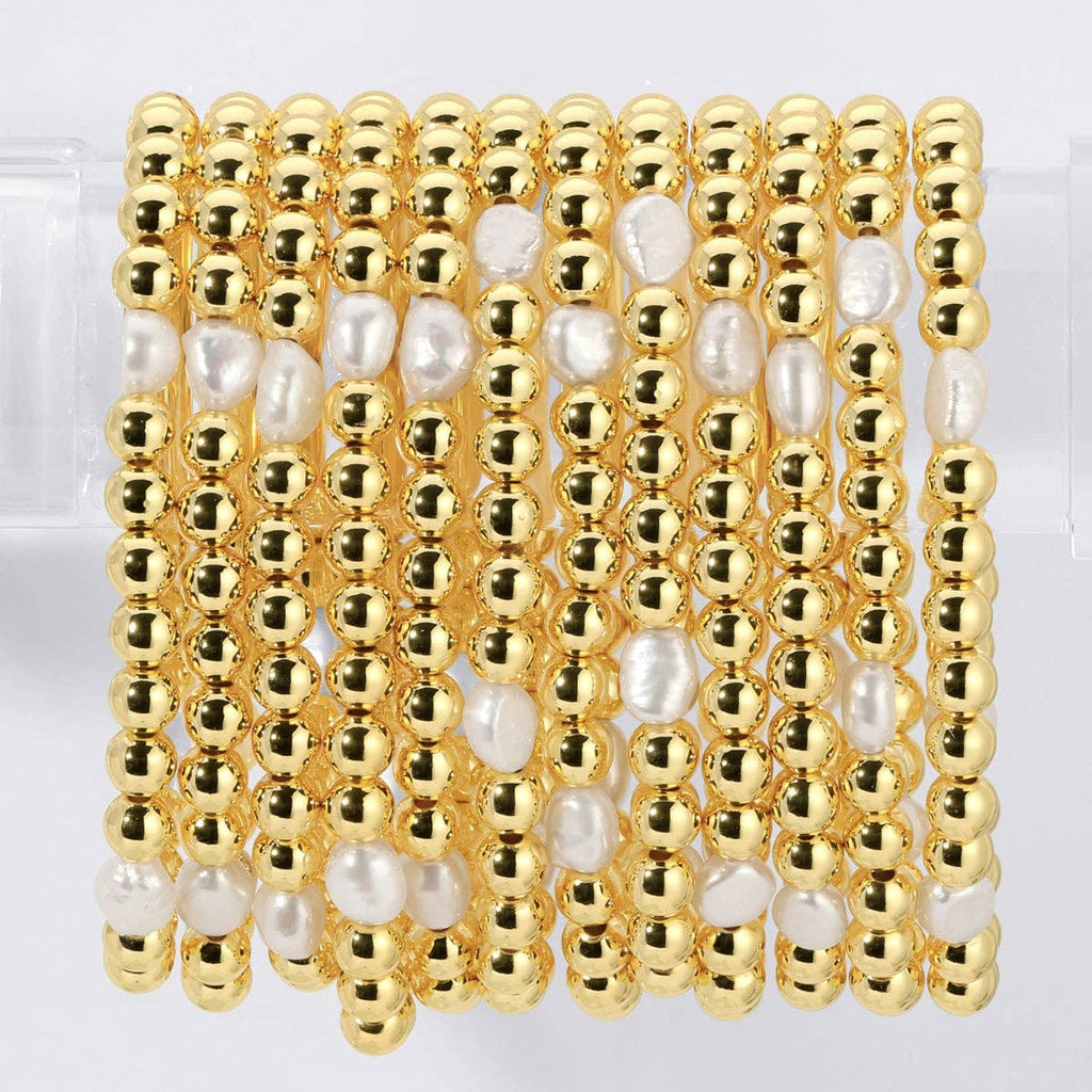 6mm Stretch Bead Bracelets with Large Pearl Accents