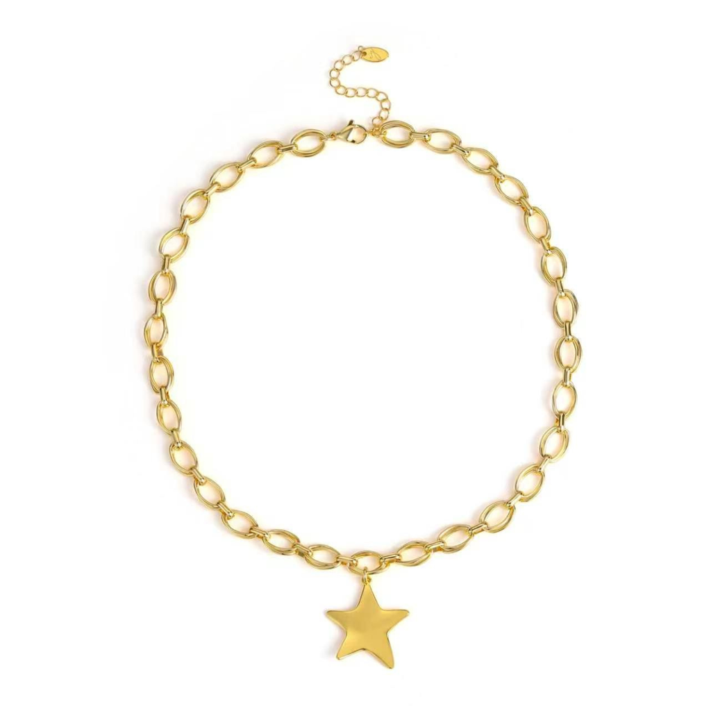 Molten Star Charm Link Chain Necklace – Gold Statement