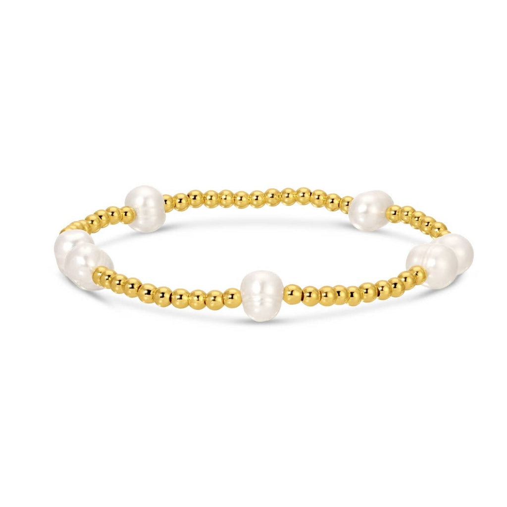 3mm Stretch Bead Bracelets with Large Pearl Accents