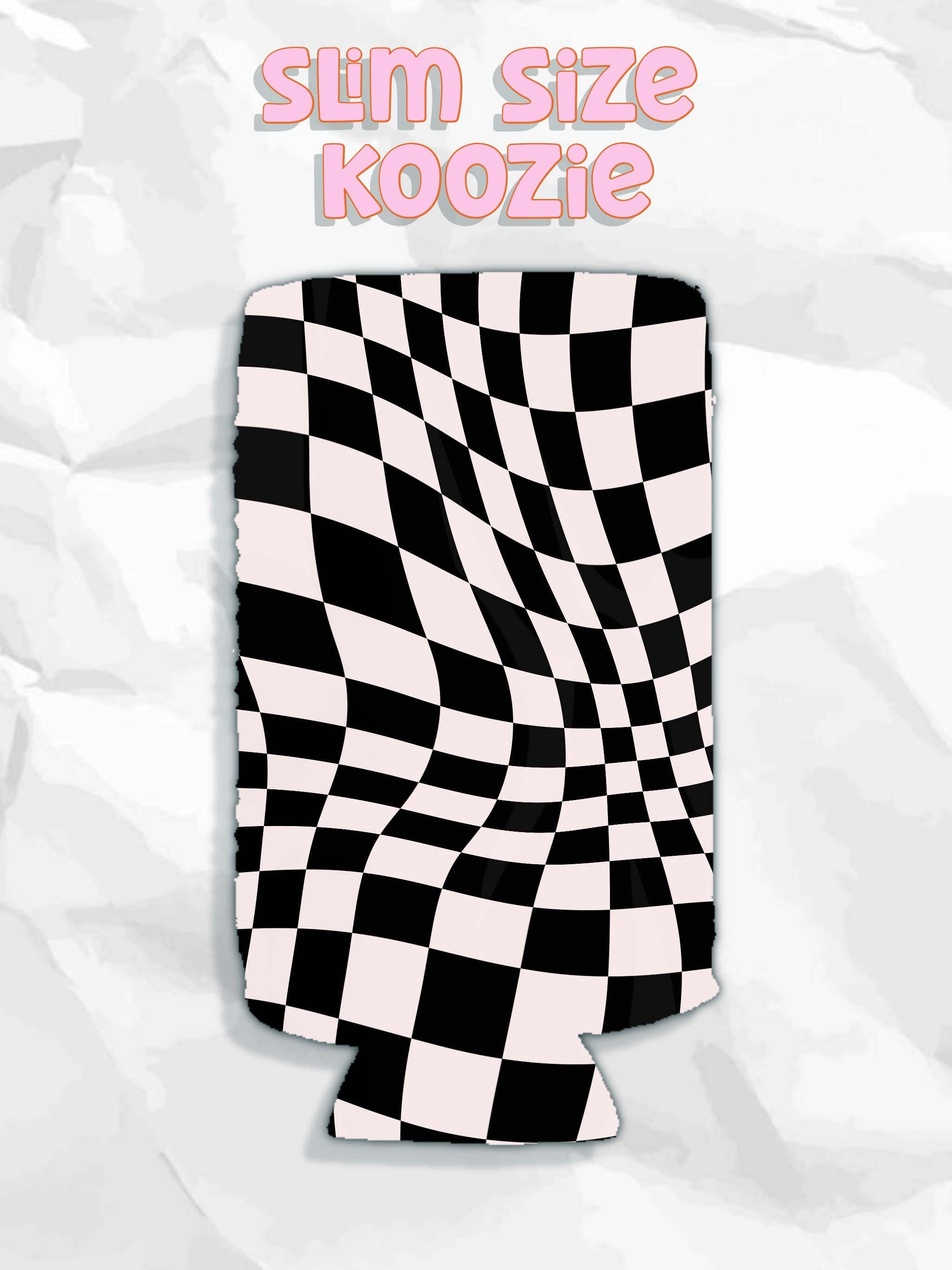 Black checkered print can koozies