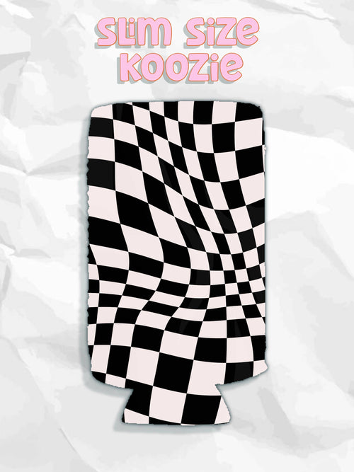 Black checkered print can koozies