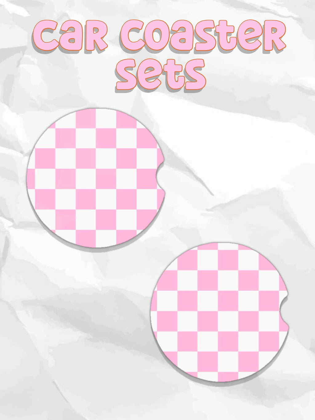 Checkered light pink car coasters
