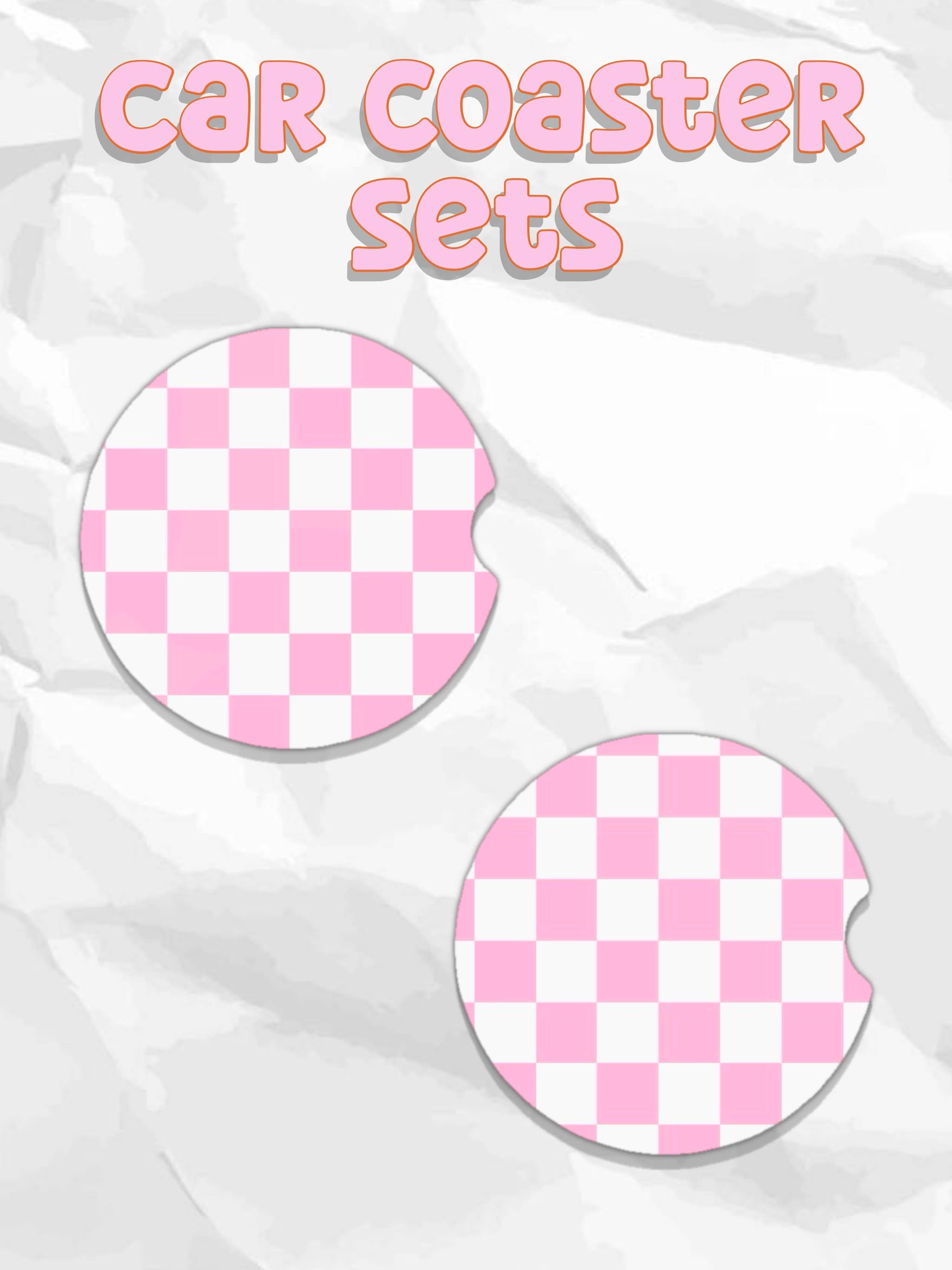 Checkered light pink car coasters