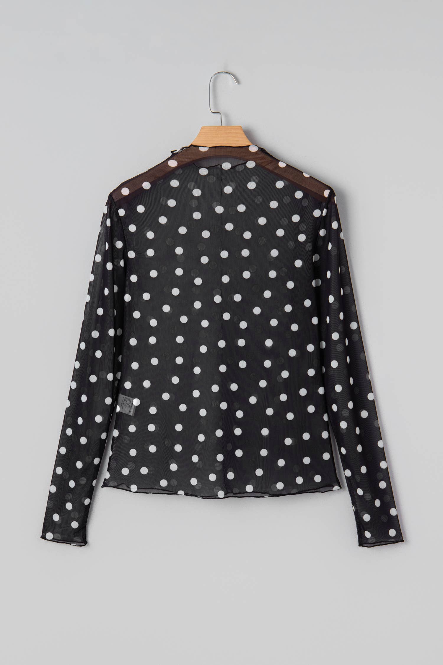LAS Polka Dot Patterned Bodycon Mock Neck Mesh Top (S-XL)
