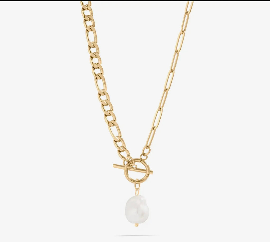 Gold Pearl Charm Necklace