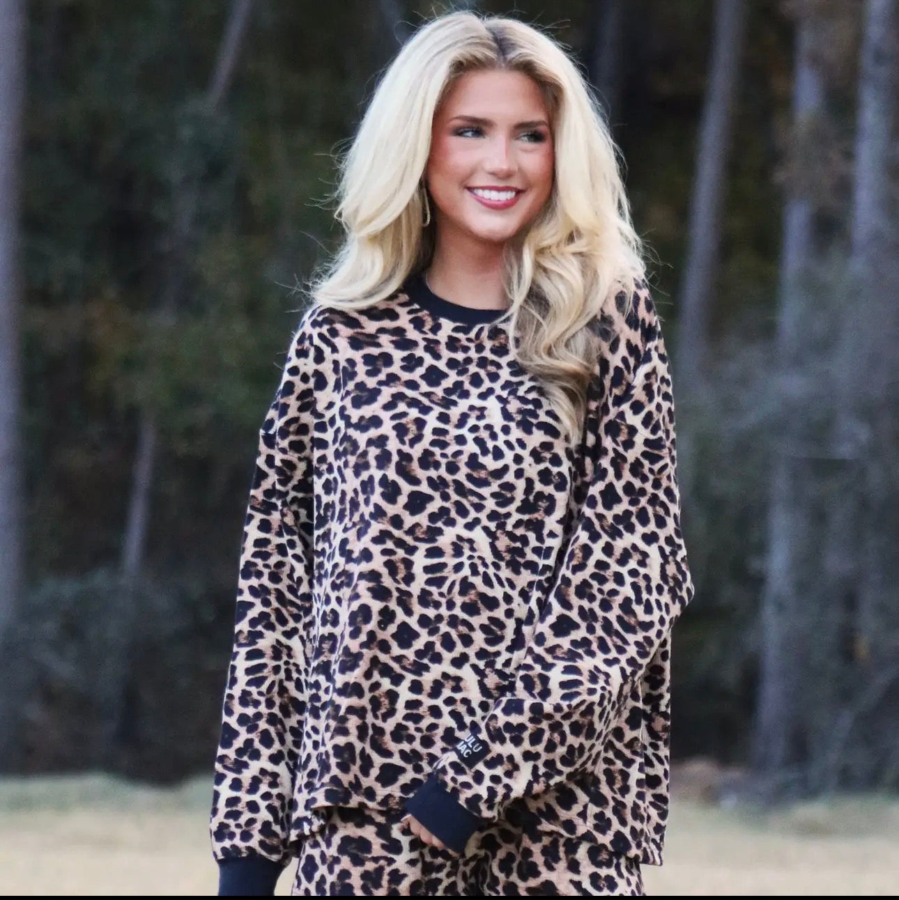 Long Sleeve Waffle Knit Leopard Top