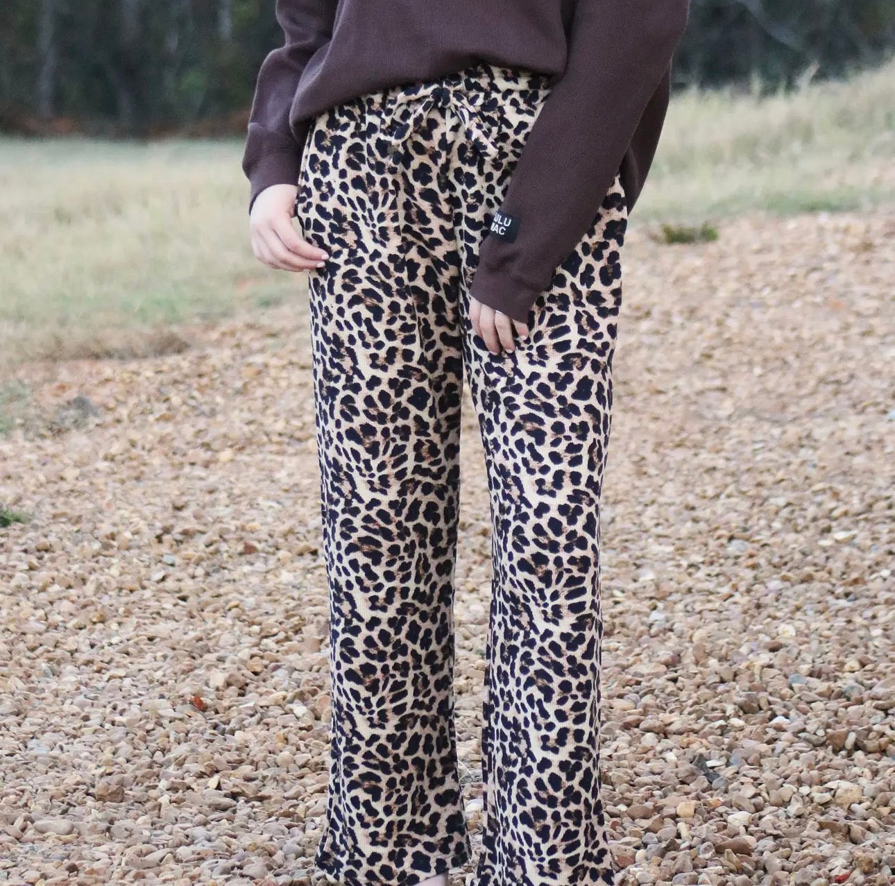Waffle Knit Leopard Print Lounge Pants