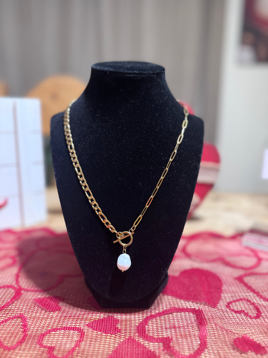 Gold Pearl Charm Necklace