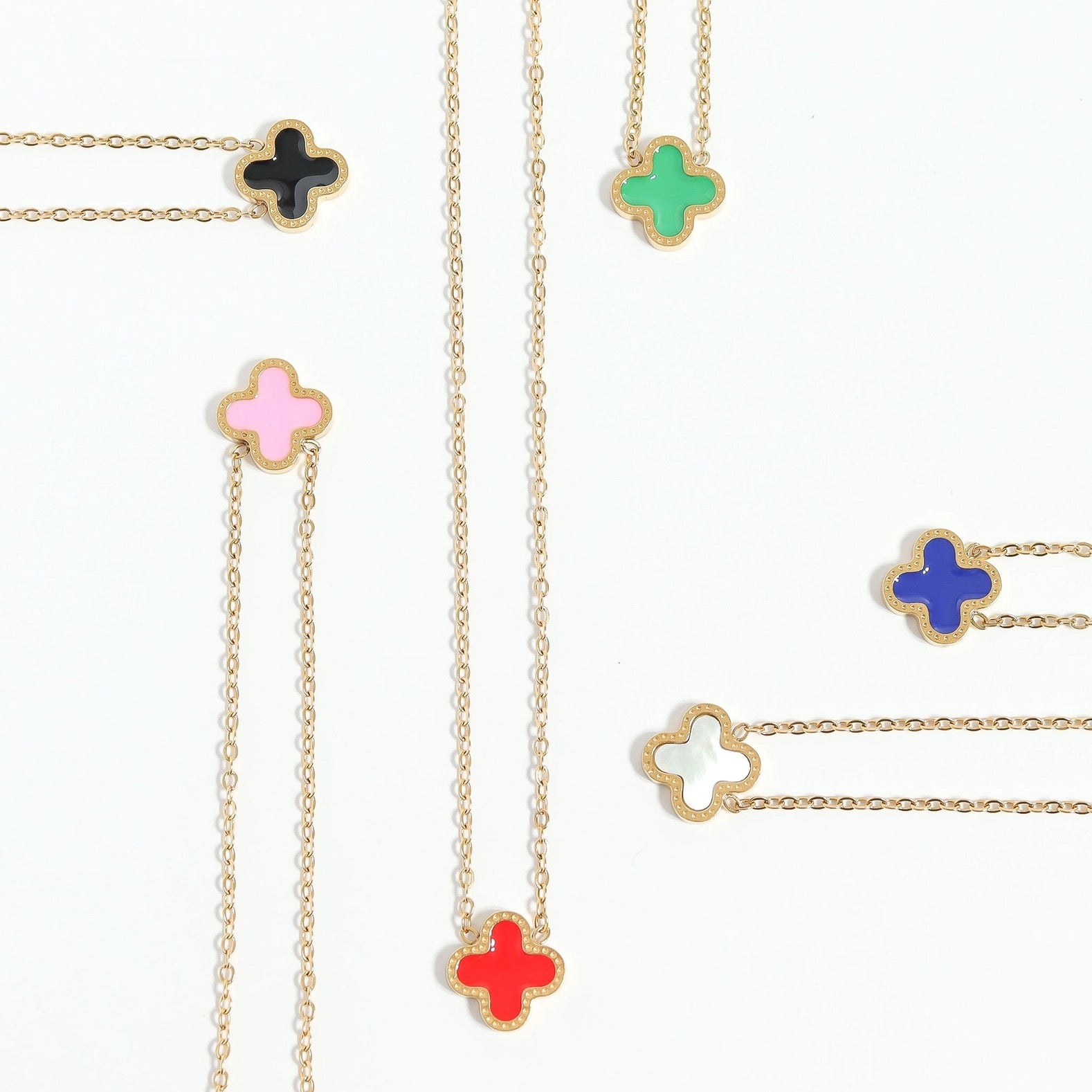 Black Lucky Clover Charm Necklace
