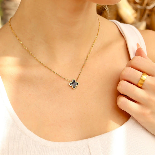 Black Lucky Clover Charm Necklace