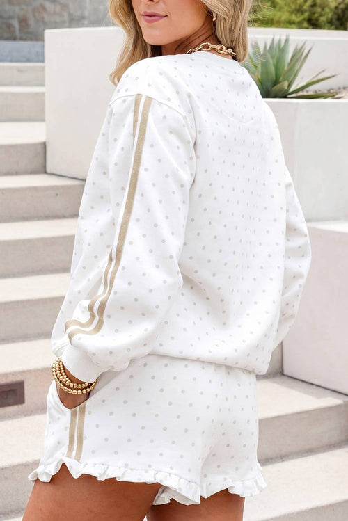 Casual Shift Polka Dots Patchwork long sleeve Short Sets