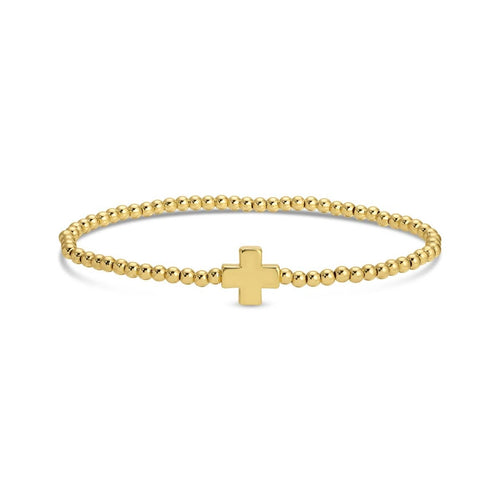 3mm Beaded Stretch Bracelet with Single Balanced Gold Cross
