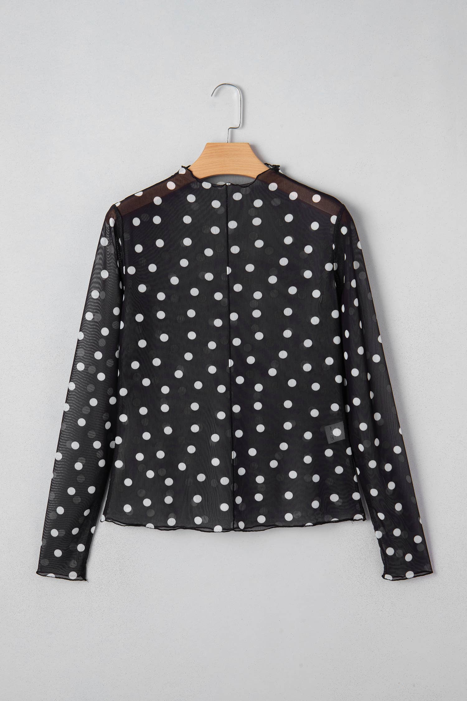 LAS Polka Dot Patterned Bodycon Mock Neck Mesh Top (S-XL)