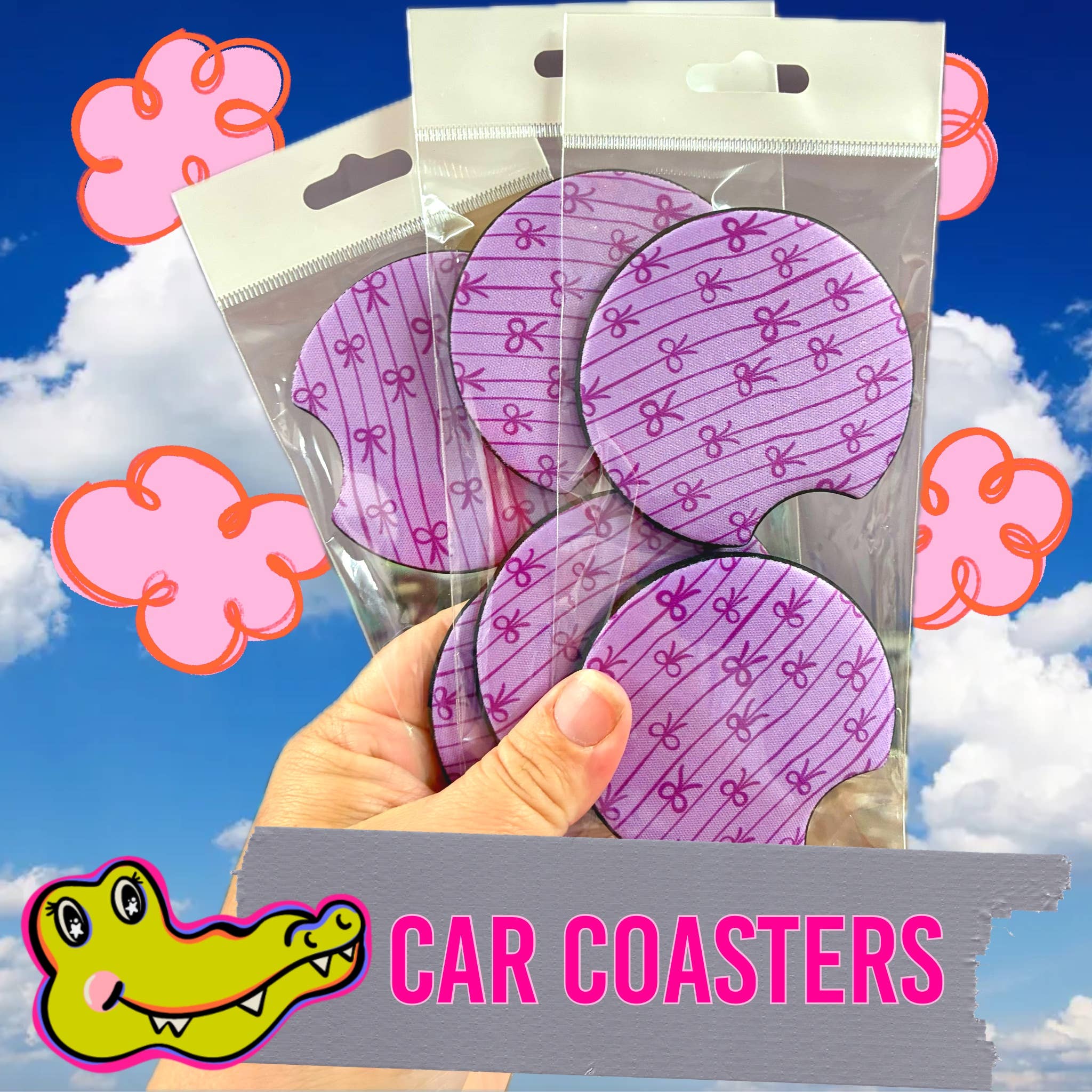 Purple bow car coasters